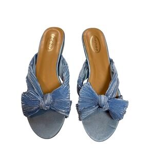 Scoop Blue Pleated Bow Slide Sandals Low Block Heel Mules Womens Size 10